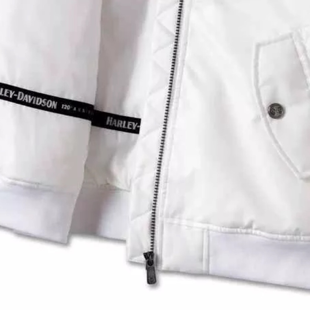 NEW Harley Davidson Women's Bomber Jacket 120th Anniversary 2XL 2X-Large White - Picture 9 of 9